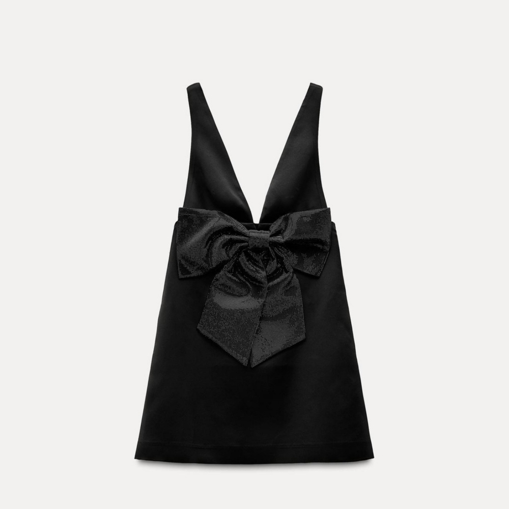 Zara Rhinestone Bow Dress Black Size XS - Picture 13 of 16